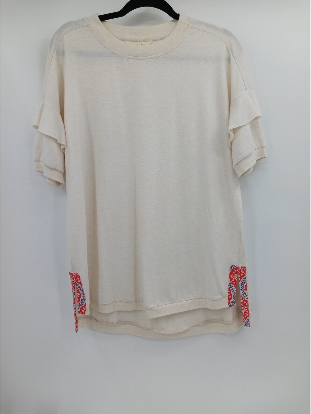 Matilda Jane Women's Shirt Medium Cream Short Sleeve Crew Neck Ruffled